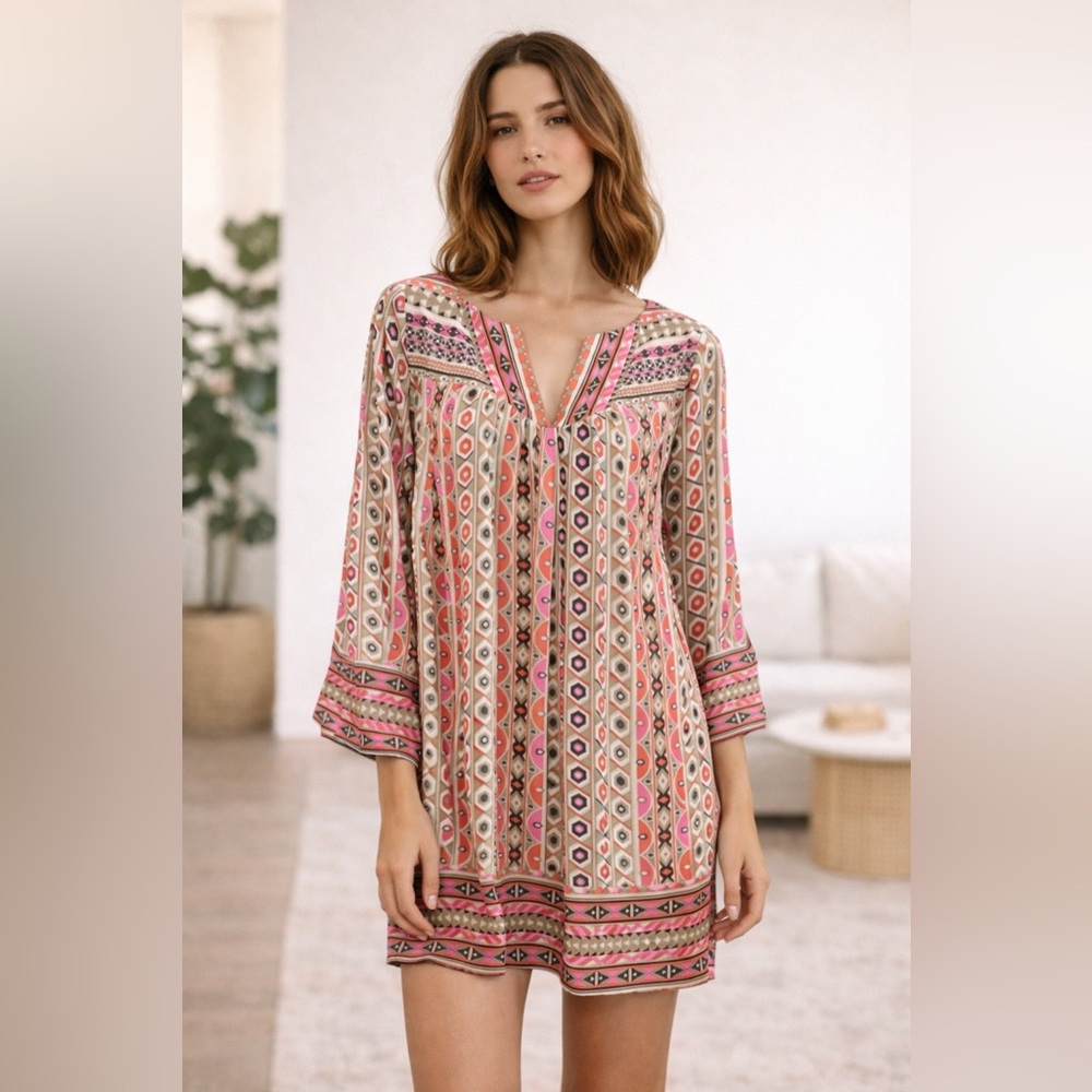 Alice & Trixie Geometric Silk Print Dress‎ Size Medium